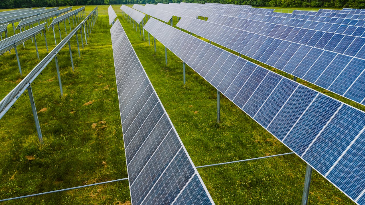 digital-01 Aerial view of solar panels in a green field, Rossville, GA.